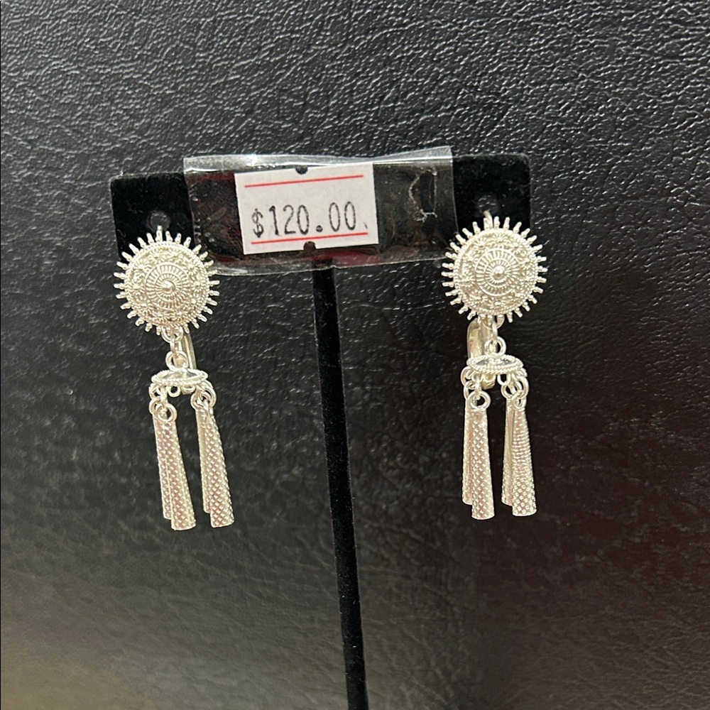 Vintage 925 Silver Sunburst Dangle Earrings